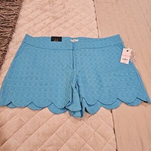 Crown & Ivy Women's High Waist Blue Scalloped Shorts